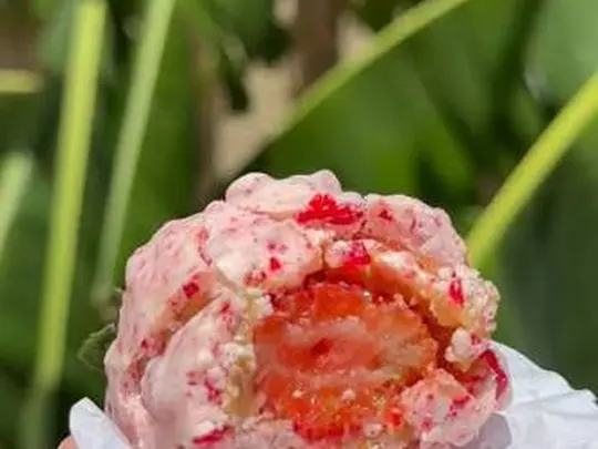 Morango cravejado na forminha, partido ao meio